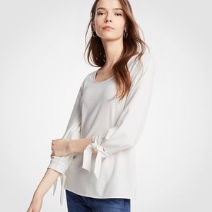 Ann Taylor Scoop Neck Tie Sleeve Top